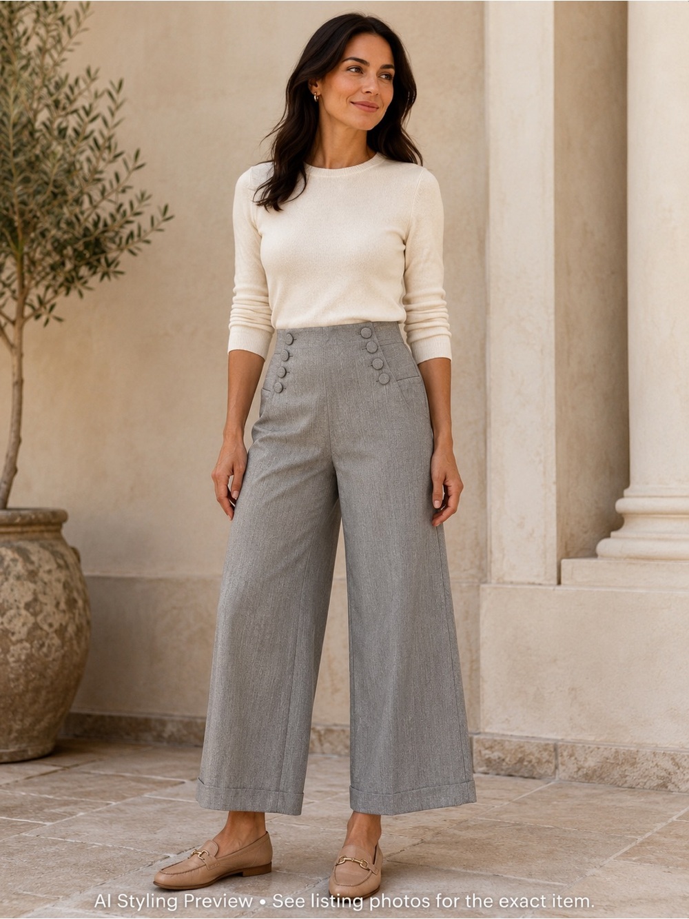 Larry Levine sailor Wide Leg Cropped Trouser Pants Gray High Rise Cuffed 10P